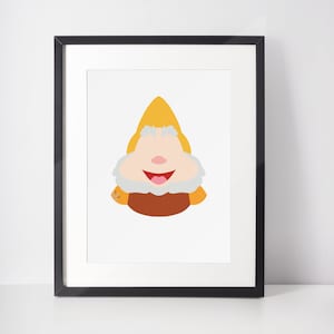HAPPY | Minimalist Print | Portrait | Poster | Printable Wall Art | Illustration | Snow White & The Seven Dwarves