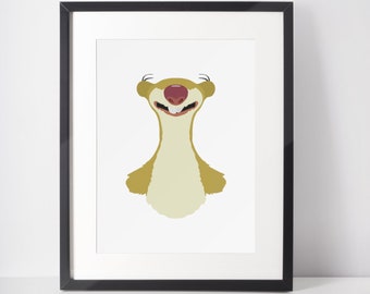 SID THE SLOTH | Minimalist Print | Portrait | Poster | Printable Wall Art | Illustration | Movie Poster | Ice Age