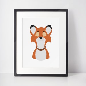 TODD / Stampa minimalista / Ritratto / Poster / Arte murale stampabile / Illustrazione / La volpe e il segugio / Arte canina / I migliori amici