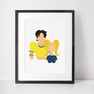 BRITNEY Y KEVIN / Impresión minimalista de personajes / Retrato / Póster / Arte mural imprimible / Ilustración / MTV / Dibujos animados de los 90