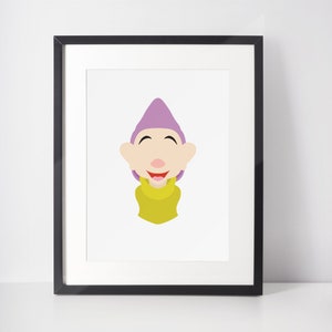 idiot | Impression minimaliste | Portraits | affiche | Art mural imprimable | Illustration | Blanche-Neige et les Sept Nains