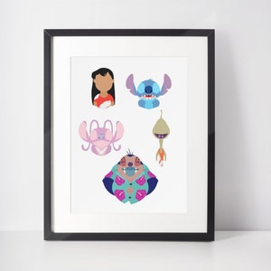 LILO & STITCH CAST | Minimalistischer Druck | Porträt | Poster | Druckbare Wandkunst | Illustration | Lilo + Stitch | Hawaii Muster