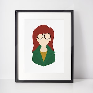 DARIA MORGENDORFFER | Charakter Minimalistischer Druck | Porträt | Poster | Druckbare Wandkunst | Illustration | MTV | 90er Jahre Comic
