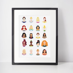 PRINCESS LINE-UP | Minimalistischer Druck | Porträt | Poster | Druckbare Wandkunst | Illustration | Prinzessin