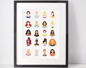 PRINCESS LINE-UP | Minimalist Print | Portrait | Poster | Printable Wall Art | Illustration | Princess