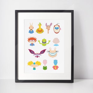DIBUJOS ANIMADOS DE LOS 90 / Impresión minimalista de personajes / Retrato / Póster / Arte mural imprimible / Ilustración