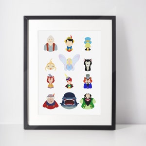 PINOCCHIO CAST | Movie Minimalist Print | Portrait | Poster | Printable Wall Art | Illustration | When you wish upon a star