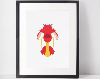 MUSHU | Prinsessa Minimalistiskt Tryck | Porträtt | Poster | Utskrivbar Väggkonst | Illustration | Mulan | Sidekick