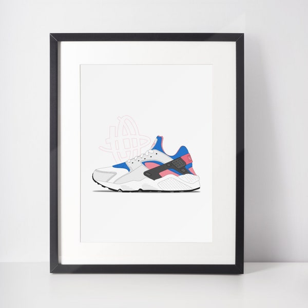 AIR HUARACHE O.G. "Pink & Blue" | Hype-beast art | Sneaker Poster | Hype-beast Decor | Gift for Boyfriend | Instant Download