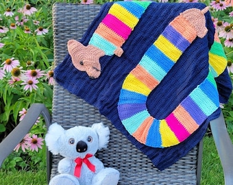 Rainbow Dachshund Baby Blanket Crochet Pattern - Wiener Dog - DIY Baby Shower Gift - Unisex Design - Cute and Colorful