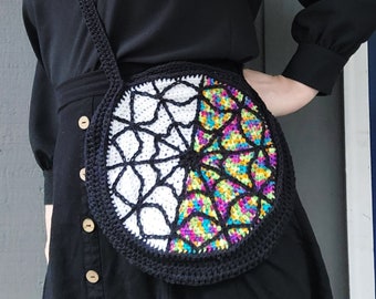 Ophelia Round Bag - Crochet Purse Pattern Only - Wednesday - Crossbody Shoulder Strap - Worsted Weight Yarn - Gothic Window