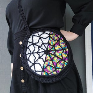 Ophelia Round Bag - Crochet Purse Pattern Only - Wednesday - Crossbody Shoulder Strap - Worsted Weight Yarn - Gothic Window