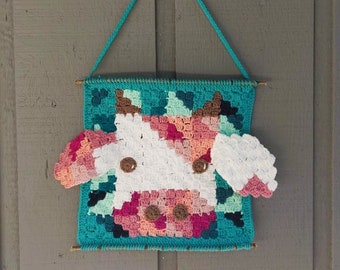 Strawberry Cow Crochet Pattern - Wall Hanging - Granny Square - Tote Bag - Blanket Component - C2C Corner to Corner - Patchwork -Multicolor