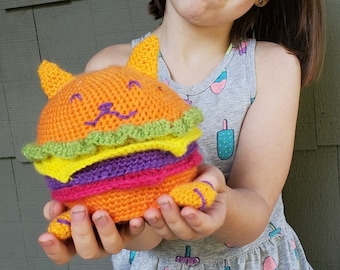 Rainbow Hamburger Cat - Crochet Cat Pattern - Cute Amigurumi Patterns -  Crochet Softie Patterns - Stuffed Animals - Cheeseburger - Kitten