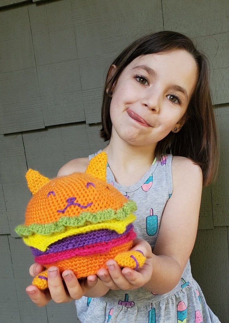 Rainbow Hamburger Cat Crochet Cat Pattern Cute Amigurumi Patterns Crochet Softie Patterns Stuffed Animals Cheeseburger Kitten image 1