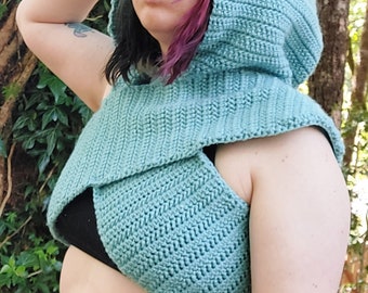 Artemis Crossover Vest - Crochet PATTERN Only - Cropped Hooded Sleeveless Sweater - Alternative Fashion for Festivals, Raves, Costumes