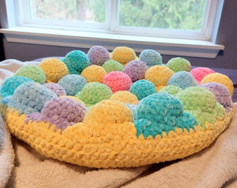 Bubblegum Cat Bed Crochet Pattern for Pets | Puff Quilt Inspired | Bright and Colorful | Better than a Cat Couch