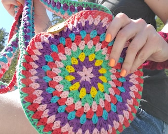 Retro Roxy Circle Bag - Crochet Purse Pattern - Vintage - Retro - DIY Crochet Bag - Granny Stitch Purse Pattern, Scrap Yarn Crochet Pattern