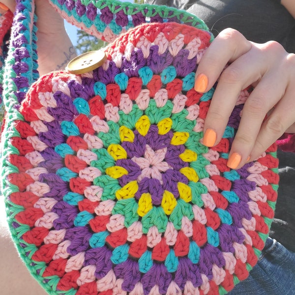 Retro Roxy Circle Bag - Crochet Purse Pattern - Vintage - Retro - DIY Crochet Bag - Granny Stitch Purse Pattern, Scrap Yarn Crochet Pattern