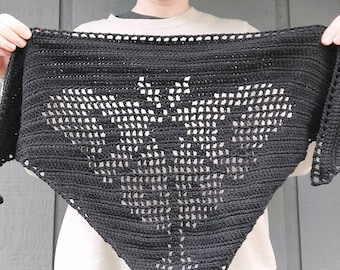 Mignight Moth Shawlette - Crochet Pattern Only - Filet Crochet Shawl - Luna Moth Butterfly - Lace Triangle - Black Goth Cottagecore