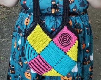 Sally's Patchwork Bag - Crochet Bag Pattern - NBC Inspired - Jack and Sally - Purse - Patchwork - Halloween - Granny