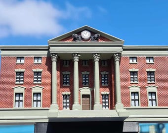 Diorama miniature imprimé en 3D de la tour de l'horloge du palais de justice