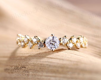 Vintage Diamond Engagement Ring, art deco ring, yellow Gold Moissanite Ring, cluster ring, bridal ring wedding ring, anniversary ring