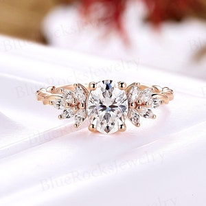Moissanite engagement ring rose gold marquise cut cluster ring vintage half twist ring antique art deco  anniversary promise bridal ring