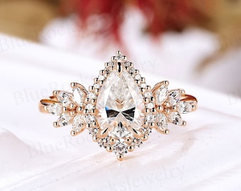 Pear cut Moissanite Verlobungsring roségold Halo Ring Marquise cut Cluster Ring Klaue Zacken Ring Vintage Art Deco Jubiläum Versprechen Ring