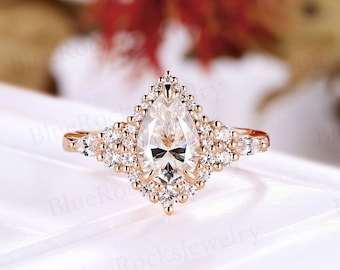 Birnenschliff Moissanite Verlobungsring Roségold Halo Ring Marquiseschliff Cluster Ring zart Art Deco Unikat Ring Jubiläum Versprechen Ring