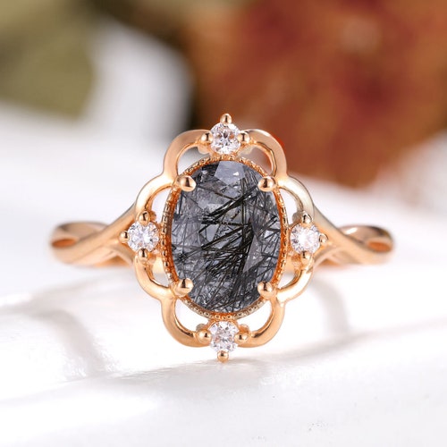 Vintage Moissanite Engagement Ring Rose Gold Wedding Ring - Etsy