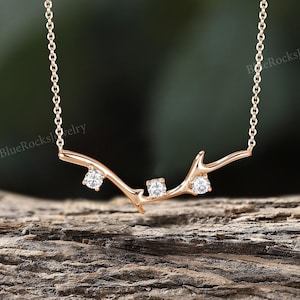 Nature Inspired Twig Moissanite Necklace,Rose Gold Branch Pendant,Dainty Wedding Birthday Anniversary Necklace,Fashion Jewelry For Women