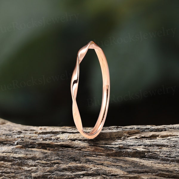 Vintage Mobius band wedding band,delicate plain gold bridal band,unique rose gold stacking matching bridal antique band,anniversary ring