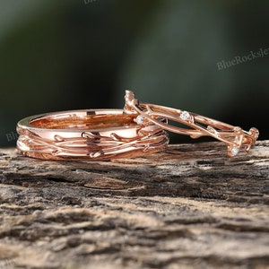 Nature-Inspired Moissanite Twig Couple Band Set,Unique Branch Wedding Ring,His and Hers Wedding Bands,Couple Promise Ring,Anniversary Gift