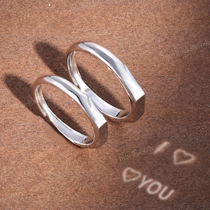 Zestaw pierścionków dla par ze srebra wysokiej próby, zestaw pierścionków Light Shadow Love Promise, pasująca para prezentów na rocznicę, romantyczny pasek z wiadomością w kształcie serca