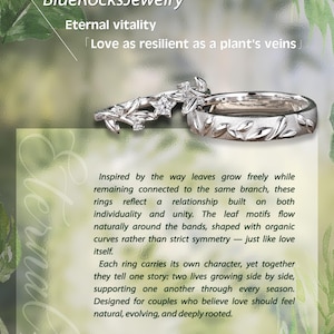 2pcs Nature Inspired Couple Rings Set Sterling Silver Moissanite Wedding Ring Leaf Shape Handmade Band Promise Rings For Men And Women image 9