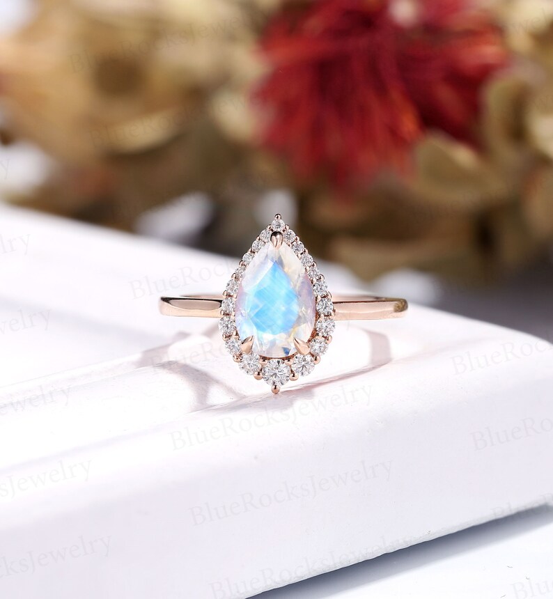 Vintage Moonstone Engagement Ring, art deco wedding ring, uniqu Vintage Moonstone Engagement Ring, art deco wedding ring, uniqu
