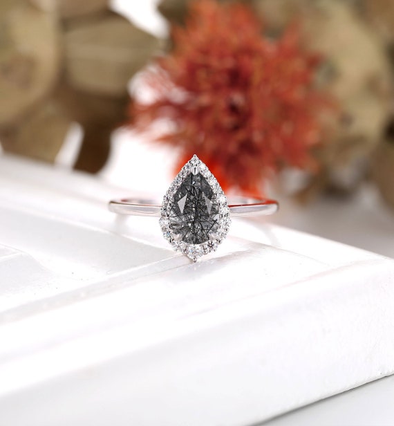 black rutilated quartz engagement ring