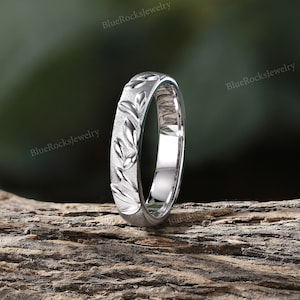 2pcs Nature Inspired Couple Rings Set Sterling Silver Moissanite Wedding Ring Leaf Shape Handmade Band Promise Rings For Men And Women Men's Band