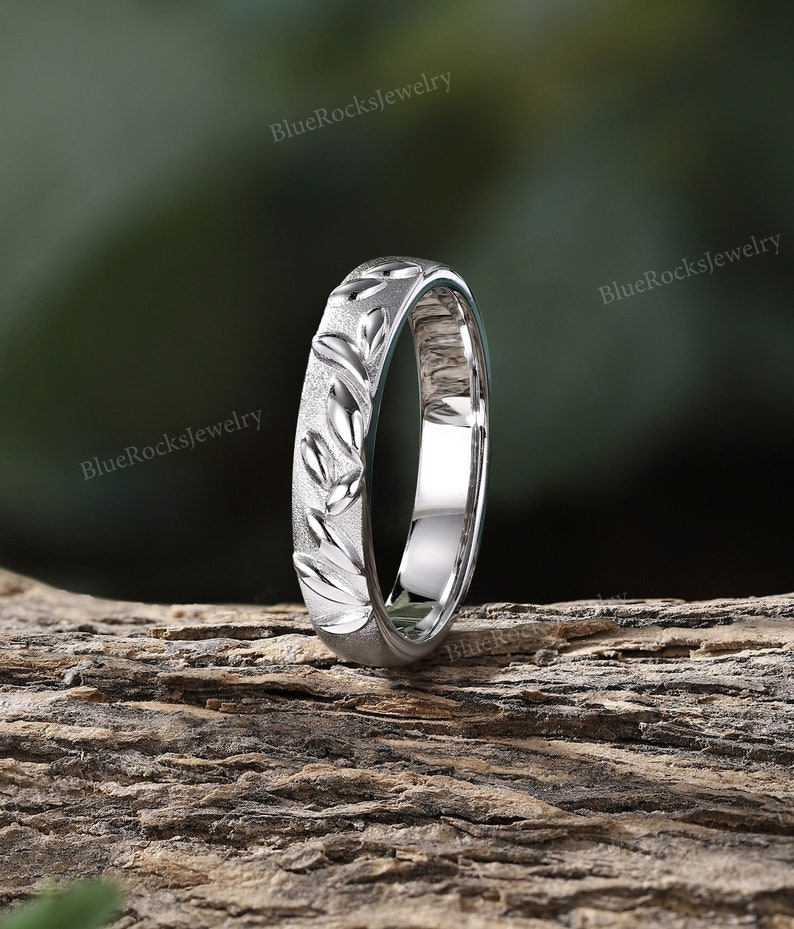 2pcs Nature Inspired Couple Rings Set Sterling Silver Moissanite Wedding Ring Leaf Shape Handmade Band Promise Rings For Men And Women Men's Band