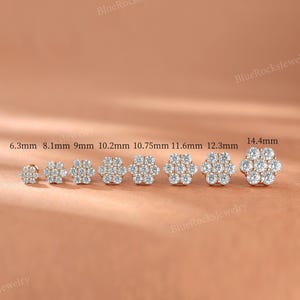 Unique Floral Moissanite Stud Earrings,Cluster Flower Sterling Silver Studs,6.3mm-14.4mm Dainty Sparkly Earrings for Women Jewelry Everyday