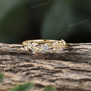 2pcs Nature Inspired Couple Rings Set Sterling Silver Moissanite Wedding Ring Leaf Shape Handmade Band Promise Rings For Men And Women image 7