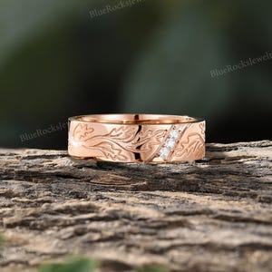 Conjunto de anéis de casal em moissanita inspirados na natureza, alianças de casamento vintage em ouro rosa com gravação de folhas, para ele e para ela, presente de aniversário. imagem 7