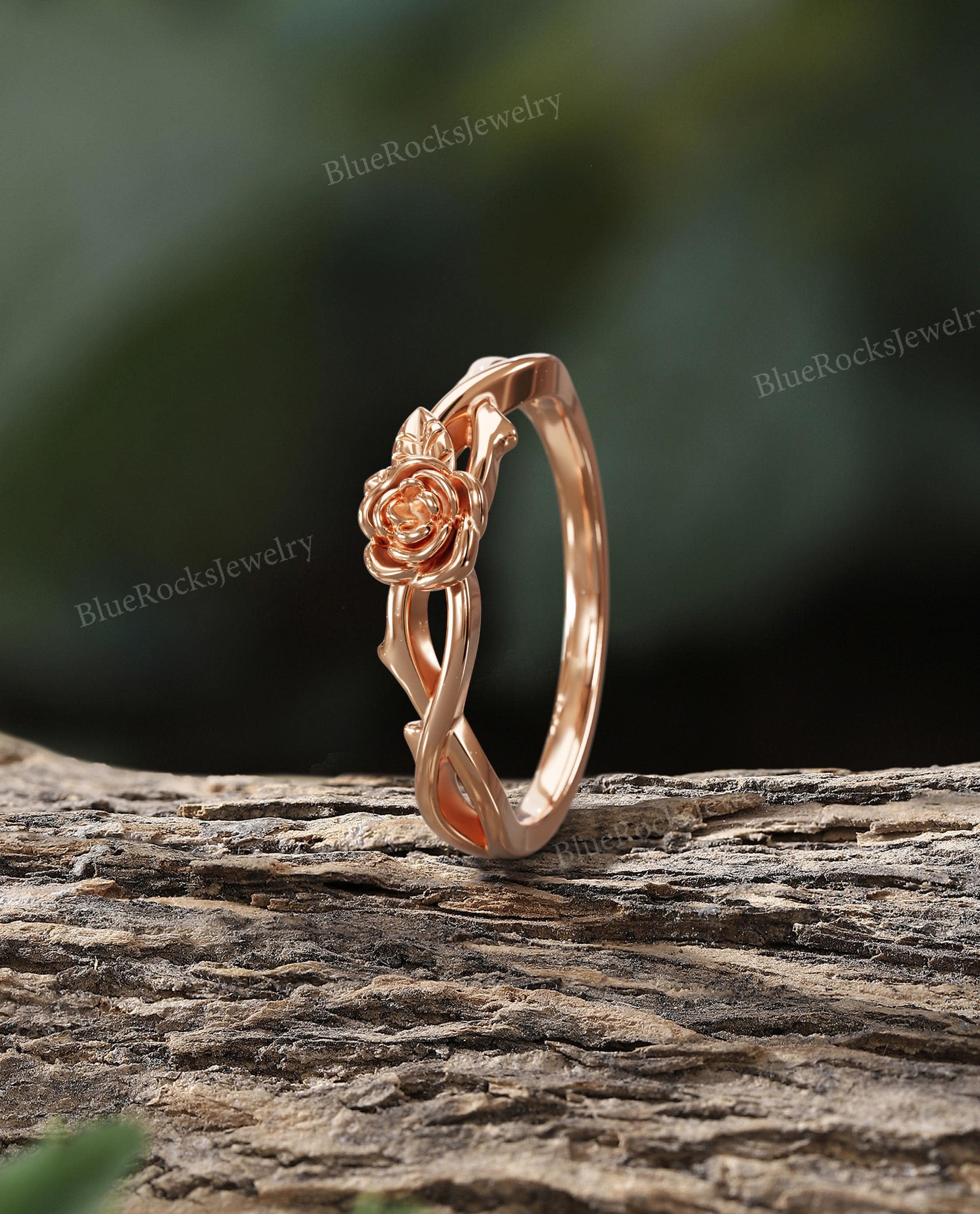 Nature Inspired Rose Flower Ring,dainty Gold Wedding Rings,romantic ...