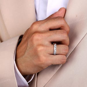2pcs Nature Inspired Couple Rings Set Sterling Silver Moissanite Wedding Ring Leaf Shape Handmade Band Promise Rings For Men And Women image 8