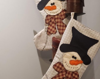 Set of 2 Hand Quilted Snowman Christmas Stockings