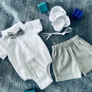 Baby boy baptism outfit SHORT sleeve, baby boy christening outfit white, boy baptism outfit bowtie, christening outfits for boys