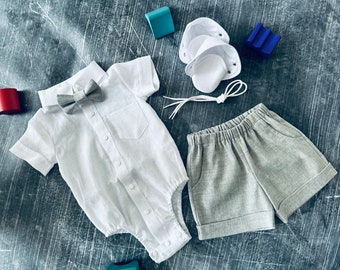 Tenue de baptême bébé garçon manches COURTES, tenue de baptême bébé garçon blanc, noeud papillon tenue de baptême garçon, tenues de baptême pour garçons