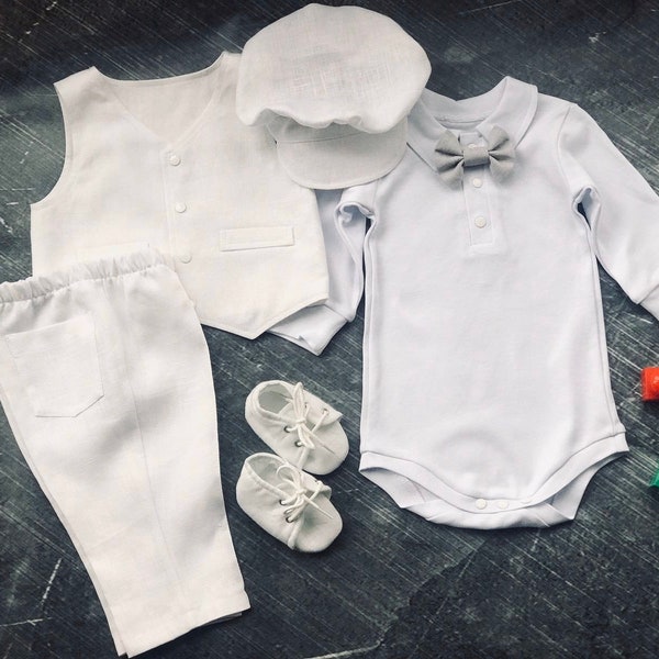 Baby boy baptism outfit, baby boy baptism long sleeve, boy CHRISTENING OUTFIT WHITE, christening outfits for boys, white linen