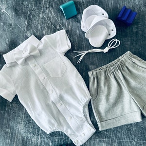 Baby boy baptism outfit SHORT sleeve, baby boy christening outfit white, boy baptism outfit bowtie, christening outfits for boys